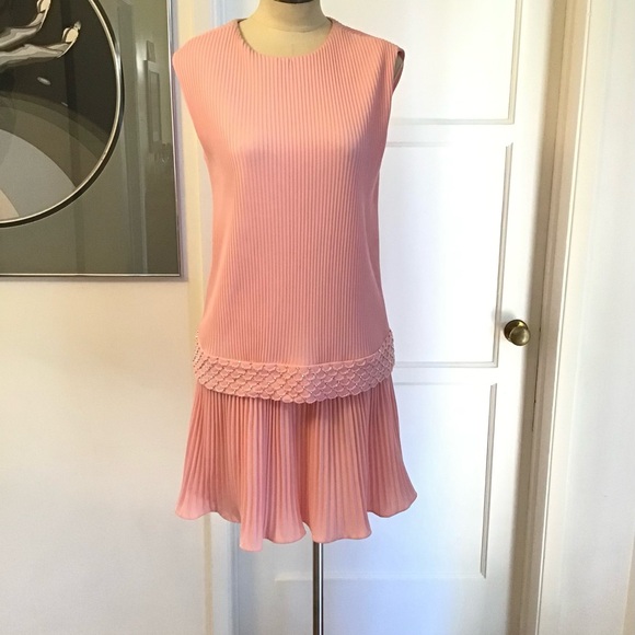 Vintage 60s Pink Drop Waist Mod Beaded Cocktail Dress - Picture 3 of 8